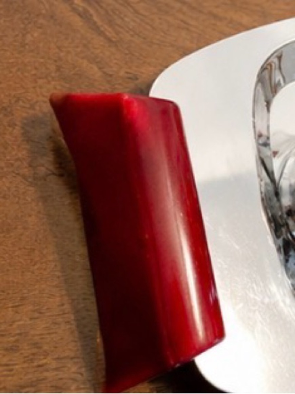 Vintage Mid-Century Chrome Cream & Sugar Set with Tray | Red Lucite Handles - Picture 3 of 6